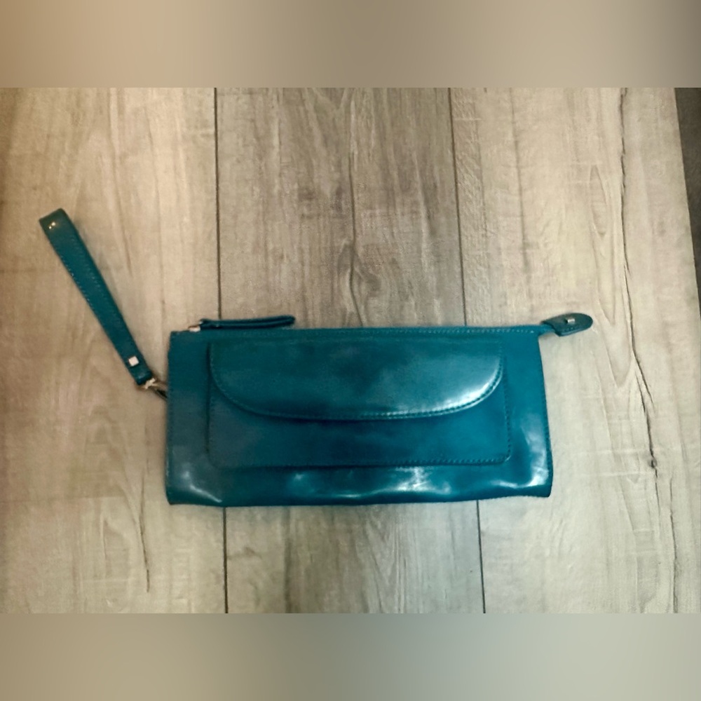 Talbots Teal Leather Clutch